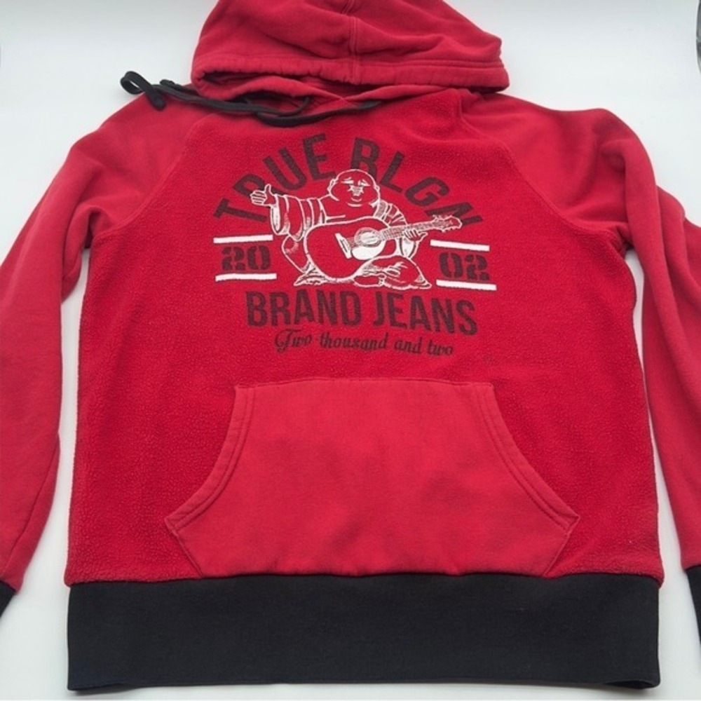 True Religion Buddha Graphic Red Fleece Hoodie Mens Size Small